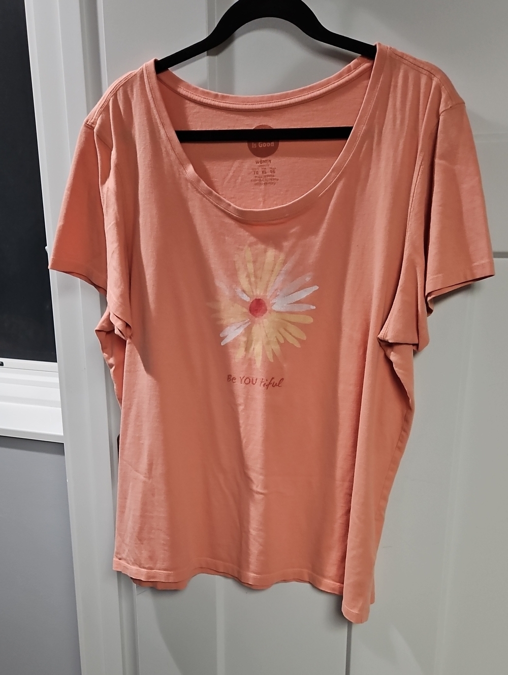 Life Is Good Coral Short Sleeve Tee with Daisy Graphic